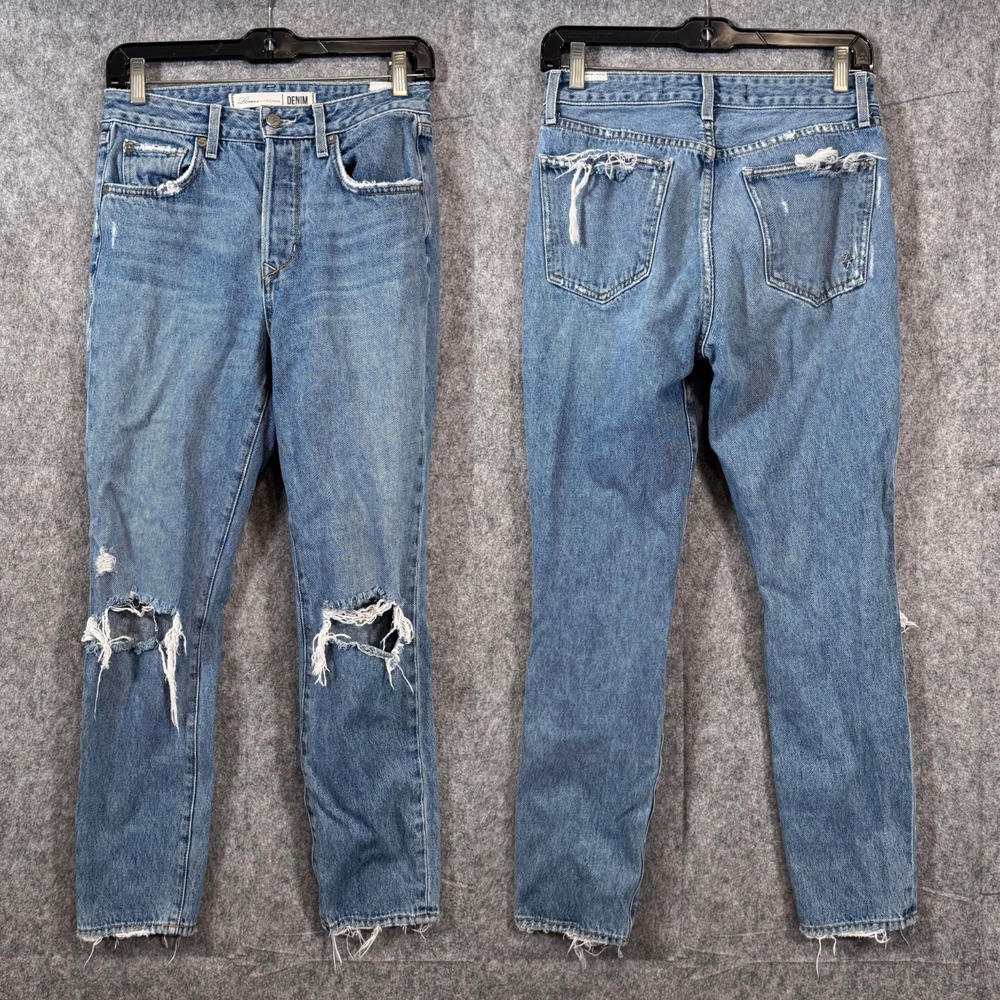 Lovers + Friends High Rise Straight Leg Jeans 26 Distressed Medium Wash Denim